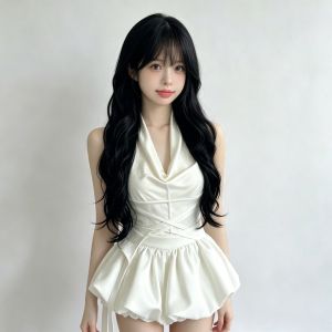 Wig female big wave long hair Internet celebrity simulation long curly hair air bangs chemical fiber full headgear