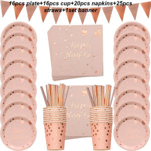 Rose Gold Party Disposable Tableware Set Paper Plate Cup for Wedding Birthday Party Decoration Baby Shower Bachelorette Party