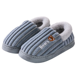 รองเท้าแตะผ้าฝ้ายหนาสำหรับใส่ในบ้านในฤดูหนาว รองเท้าแตะผู้ชาย รองเท้าแตะผู้หญิง รองเท้าแตะบุขนแกะ รองเท้าแตะ PU บุขนแกะ รองเท้าแตะบุขนแกะ