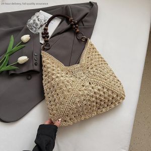 Summer Beach Vacation Hollow out Woven Shoulder Tote Bag Womens Casual Style Single Shoulder Basket Bag for Ladies