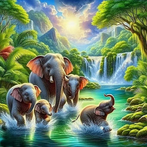 BILIBILI | Oil Painting By Numbers Tropical Waterfall Elephant DIY Number Drawing Canvas Pictures By Numbers Home Decor Large Size