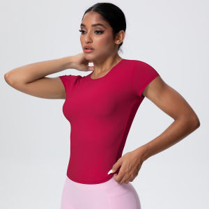 Woman Solid Color Workout Top T-Shirt Quick Drying Breathable Short Sleeve Gym Sports Running Slim Casual Yoga Top Clothing