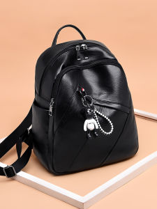 Fashionable Soft Leather Dual-Shoulder Bag for Women Travel Backpack Trendy Pure Color Casual PU Material Backpack