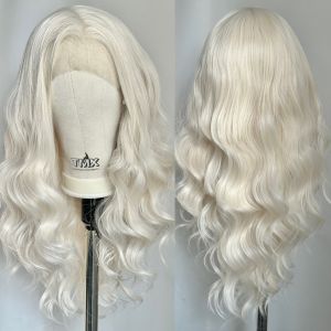 Long Blonde Body Wave Lace Front Wigs for Women Free Part White Platinum Blonde Curly Wavy 13X4 Glueless Synthetic Daily Cosplay