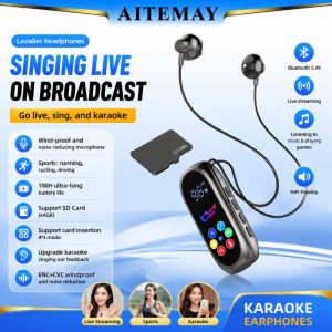 Aitemay Bluetooth 5.4 Earphones with TF Card Support - Wireless Headset for Music/Calls/Gaming K-Song Monitor Mode Long Battery Life