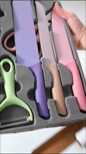 Pisau Dapur Set 6 in 1 Jerami Premium Dilapis Anti Lengket