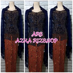 set kebaya akad nikah navy kebaya wisuda + longtotso mutiara