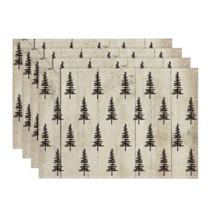 VIKAMA Christmas Placemat Plaid Xmas Tree Print for Dining Table Home Kitchen Winter Holiday Table Party Decor