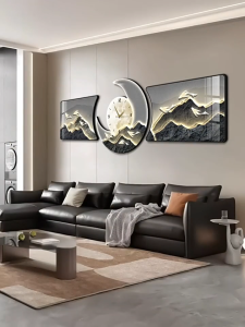 Modern living room wall clock mural 3-piece set aesthetic wall decoration painting design for wall with frame home decor