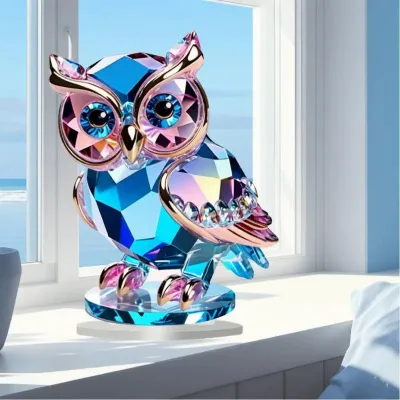 Cute Crystal Acrylic Owl Desktop Decoration 15cm X 15cm Animal Themed Home Decor Ornament Practical And Convenient
