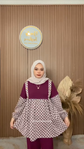 Setelan Knit Wanita ALZEA One Set Knit Kombinasi Motif Rose Premium Model Terbaru