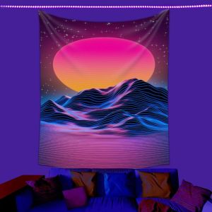 Tấm Thảm Neon Động Vật Ảo Giác Tranh Treo Tường Kỳ Ảo Trang Trí Phòng Ngủ Phòng Game Phong Cách Hippie Boho Chất Liệu Sợi Polyester Giặt Máy Được