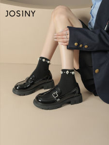 Josiny | Thick Sole Loafers Easy On/Off Glossy Leather Shoes