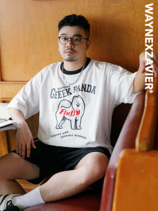 Loose Fit Casual Cotton T-Shirt Geeka Panda plus Size round Neck Cartoon Print Comfortable Breathable Summer Mens Top
