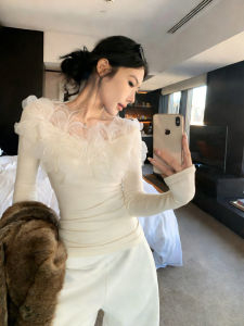 YUANYA | French Style White Mesh Slim Fit Knit Top