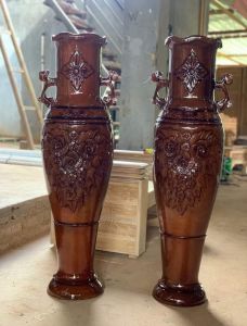 Guci motif  seribu bunga guci kayu jati