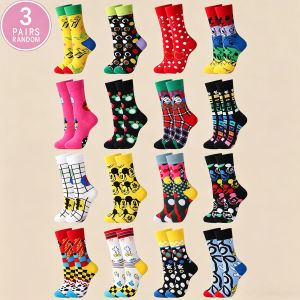 Disney | 3 Pairs of Random Cartoon Womens Round Neck Socks Cute Mickey and Minnie Knitted Prints Novel and Colorful Small Leg Socks