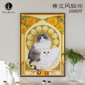 GILL&LILL | Stress-Relief Healing Art Nouveau Style Cat Jigsaw Puzzle 1000 pieces