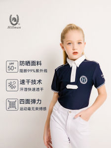 เสื้อโปโลแขนสั้นสำหรับขี่ม้าแบบสวมสำหรับผู้ใหญ่และเด็ก เสื้อยืดชุดนักขี่ม้า เสื้อผ้ากีฬา Marcell Bisset A17-01-152 ผ้าฝ้ายผสมโพลีเอสเตอร์