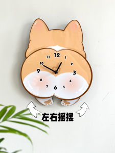 Modern Minimalist Swinging Dog Clock Decorative Silent Wall Clock for Living Room Bedroom Home Decoration Cute Corgi Design