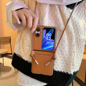CSCR Luxury Leather Card Slot Phone Cases For OPPO Find N2 N3 Flip N2Flip N3Flip Case With Lanyard Fashion Crossbody Cover