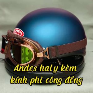 Mũ bảo hiểm nửa đầu Andes Haly kèm kính phi công viền đồng dành cho nam nữ đi xe máy