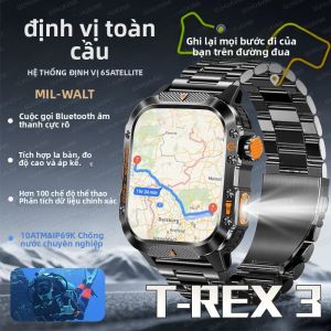 Đồng Hồ Thông Minh T-Rex 3 GPS Dành Cho Nam Đồng Hồ Quân Sự Thể Dục Thể Thao Chống Nước 10ATM Có Cuộc Gọi Bluetooth La Bàn Đèn Pin LED Theo Dõi Nhịp Tim