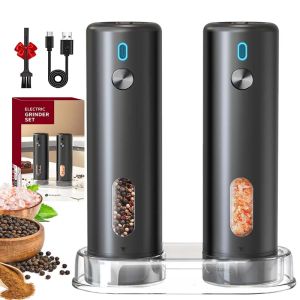 New Upgraded Electric Pepper Grinder External Adjustable Salt and Pepper Grinder Set USB Rechargeable Automatic Refillable Mills