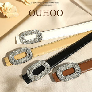 Women Elegant Wide Belt Luxury Rhinestone Skinny Belt Genuine Leather Bling Crystal Adjustable Glitter Waistband for Dress Jeans