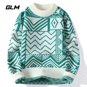 เสื้อสเวตเตอร์คอตั้งทรงหลวมสำหรับฤดูหนาว ผ้าถัก ทรงหลวม ทรงหลวม ลายพราง แขนยาว เสื้อสเวตเตอร์คอตั้งสำหรับผู้ชายและผู้หญิง