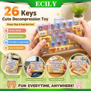 ECILY Cute Mini 26 Key Keyboard Fidget Toy Keychain Stress Relief Decompression Ornament Durable Plastic Bag Pendant Gift for Kids Students Office Desk Decor
