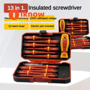 Tôi Biết 13 mảnh Bộ tua vít cách điện chéo/Đầu phẳng chịu điện áp cao Bộ tuốc nơ vít điện