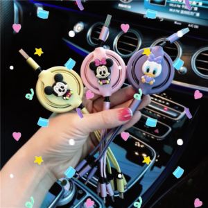 สายชาร์จลายการ์ตูนน่ารัก ม้วนเก็บได้ไม่พันกันตอนเอาออกมาใช้ สามสีสุดฮิต: ชมพู-เหลือง คุณประสบการณ์กับความงามใด