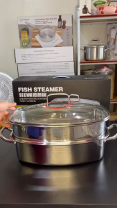 Xửng hấp cá 2 tầng xửng hấp inox to xửng hấp cá nồi hấp 2 tầng nồi hấp cá inox 304 khay hấp cá