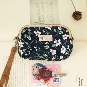 Cotton Fabric Mobile Phone Wallet Handbag Korean Style Womens Elderly Handheld Bag Floral Pattern Long Wallet for Middle-Aged Women