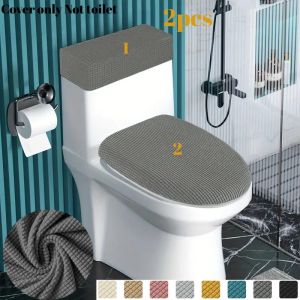 2pcs/set Polar Fleece Toilet Seat Protector Cover Stretch Anti-dirty Toilet Lid Cover Toilet Water Tank Covers Hotel Bathroom