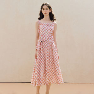 INMAN | French Style Square Neck Red Gingham New Summer Slimming Waist Dress