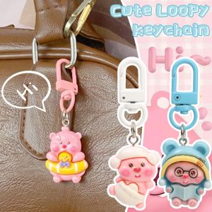 3Pcs Cartoon Cute Loopy Keychain Anime Beaver  Pendant Backpack Hanging Ornaments Charms for Bag Mobile Phone Childrens Toys