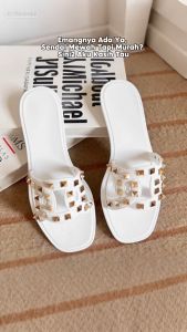 VEBLEN Sandal Selop Cewek Wanita Terbaru Model Korea Style Kekinian Karet Hitam Putih Sendal Perempuan Tahan Air dan Anti Licin