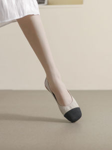 Casual Chic Flat Head Womens Shoes Low Heel Splicing Color Mary Jane Slip-On Ballet Shoes French Grandma Style Footwear