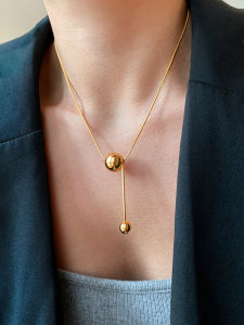 Golden Small round Ball Pendant Necklace Womens Accessory High-End Sensation Luxury Simple Daily Versatile Sweater Chain
