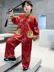 Bộ Trang Phục Hanfu Trung Hoa Mới Cho Bé Trai Bộ Đồ Truyền Thống Trung Hoa Màu Đỏ Lớn Phong Cách Mới Bộ Đồ Mùa Thu Cho Trẻ Em