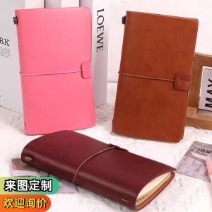 Retro PU Leather Notebook with Binding A6 Loose Leaf Diary Book Blank Kraft Paper Travel Scrapbooking Gift Engraving Pattern