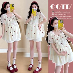 Heavy Embroidery Cherry Sweet Maternity Set