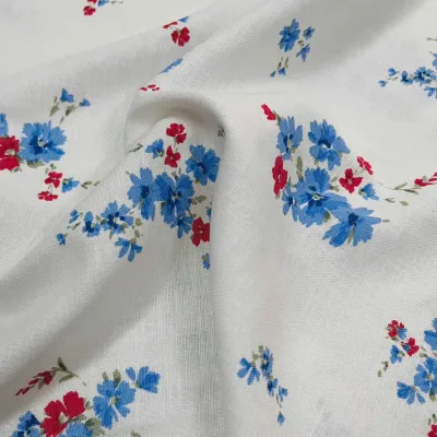 VẢI LINEN BỘT IN HOA CHÙM XANH - Chất vải mềm mại êm da may đầm quần ko cần lót. Khổ 1m40 nhe