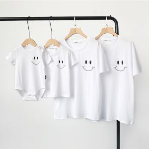 Preppy Style Family Matching Summer Clothes Baby Photoshoot Outfit Trendy Mom Daughter T-Shirt Loose Fit Cotton Sweatshirt