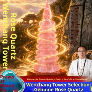 FENGSHUIGE | Natural Handmade Pink Quartz Pagoda Study Enhancement
