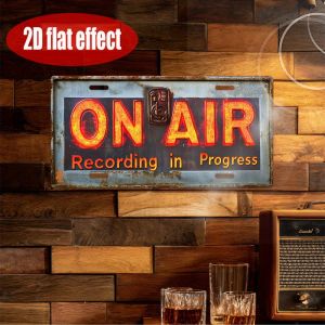 2D Flat 1pc Vintage "ON AIR" Studio Recording Metal Sign - Classic Broadcast Style Wall Decor with Illuminated Border