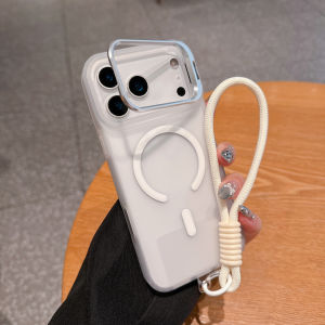 Wrist Strap Matte Lens Holder Case For iPhone 17 Air 16 15 14 Plus 13 12 11 Pro Max Mini For Magsafe Magnetic Lanyard Hard Cover