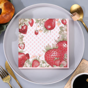 New Arrival Strawberry Colored Napkin Print Tissue Western Restaurant Hotel Coffee Shop Pure Wood Pulp Paper 20 Sheets